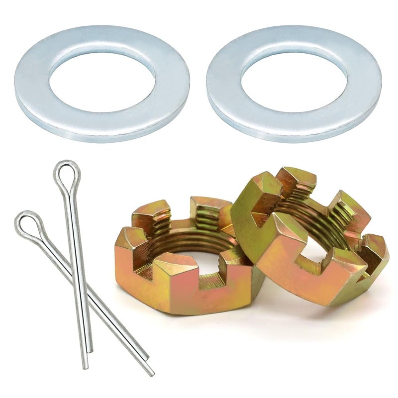 TiciKim 2 Sets Trailer Nut Kit for 1" Shaft Spindle, Includes 1" Shaft Spindle Nuts 1" Spindle Washers & 2.2" Long Cotter Pins High Strength Trailer Axle Bearing Kit - Image 1